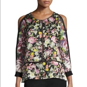 3.1 PHILLIP LIM Cold-Shoulder Meadow Flower Silk Blouse Multicolor